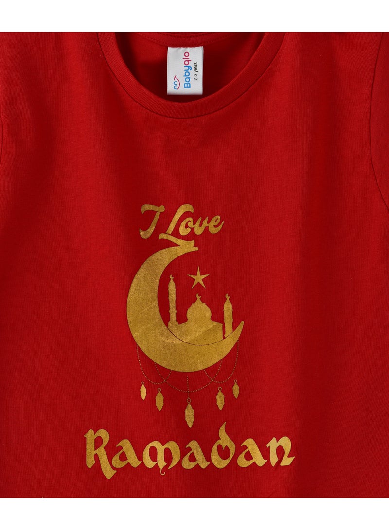 بيبي كلو تيشيرت بفتحة رقبة مستديرة وطبعة احتفالية أحمر - Image 3