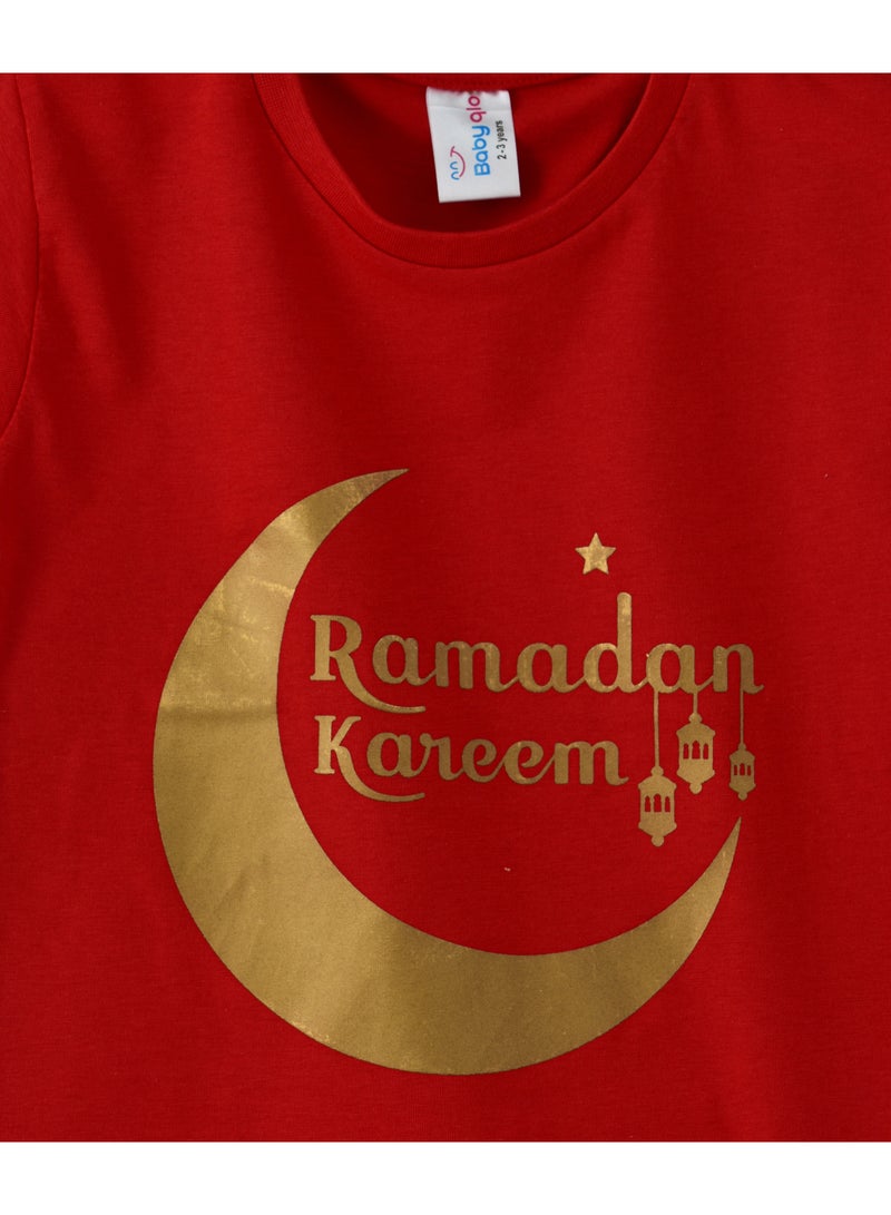 بيبي كلو تيشيرت بفتحة رقبة مستديرة وطبعة احتفالية أحمر - Image 3