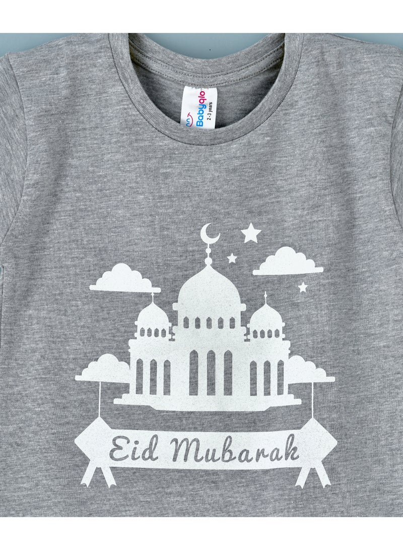 babyqlo Festive Print Crew Neck T-Shirt Grey  - Image 3