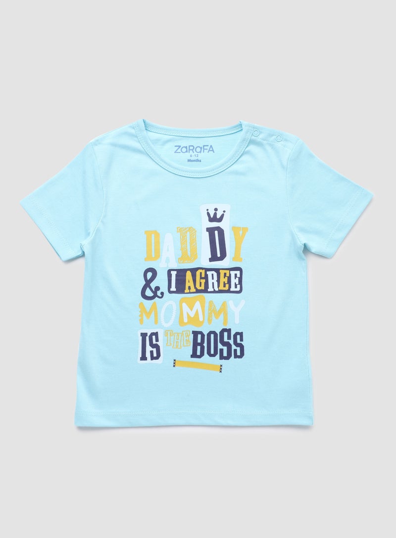 Zarafa Round Neck Graphic Printed T-Shirt Baby Blue - Image 1