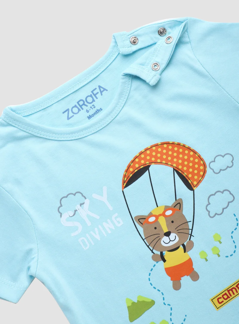 Zarafa Baby Boys Round Neck Short Sleeve T-Shirt Light Blue