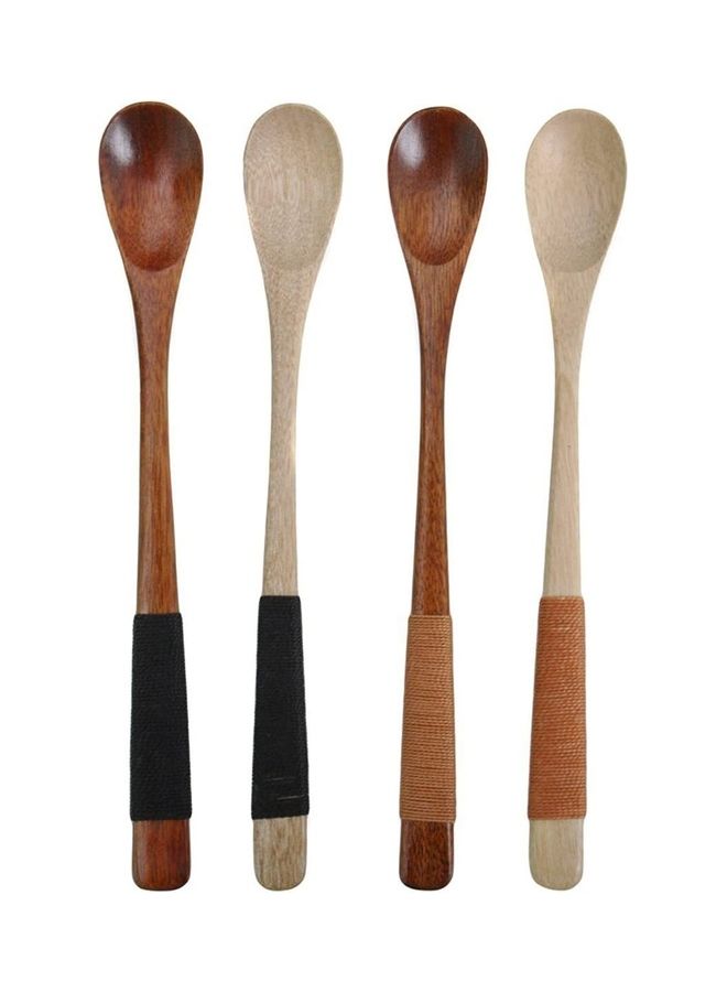 شو وو ملاعق خشبية مصنوعة يدوياً بيد طويلة من 4 قطع متعدد الألوان - Image 1