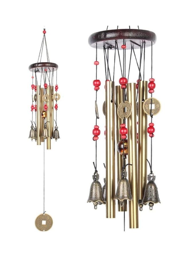 شو وو أجراس رياح برونزية مكونة من 4 أنابيب و5 أجراس للحديقة والفناء والأماكن الخارجية متعدد الألوان - Image 1