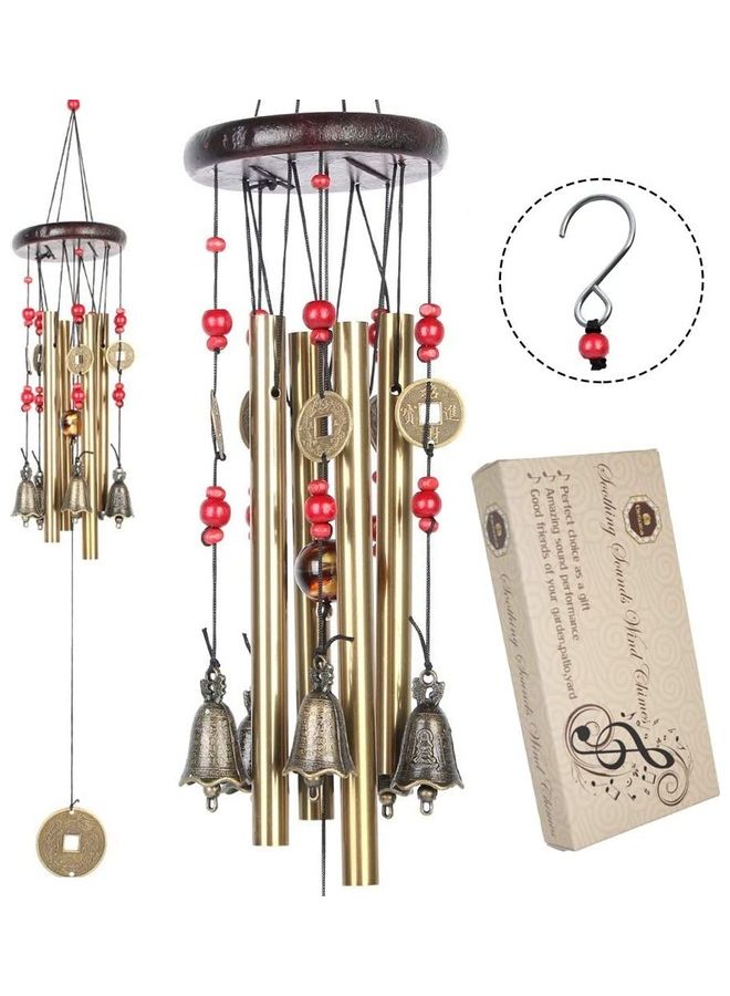 شو وو أجراس رياح برونزية مكونة من 4 أنابيب و5 أجراس للحديقة والفناء والأماكن الخارجية متعدد الألوان - Image 3