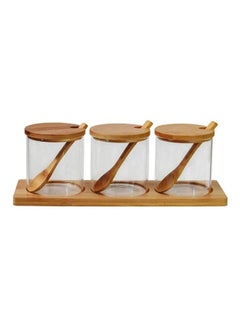 3-Piece Glass Jars With Bamboo Lids and Wooden Spoon Brown/Clear - v1619789762/N47067803A_1