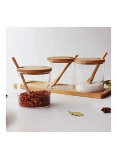 3-Piece Glass Jars With Bamboo Lids and Wooden Spoon Brown/Clear - v1619789762/N47067803A_2