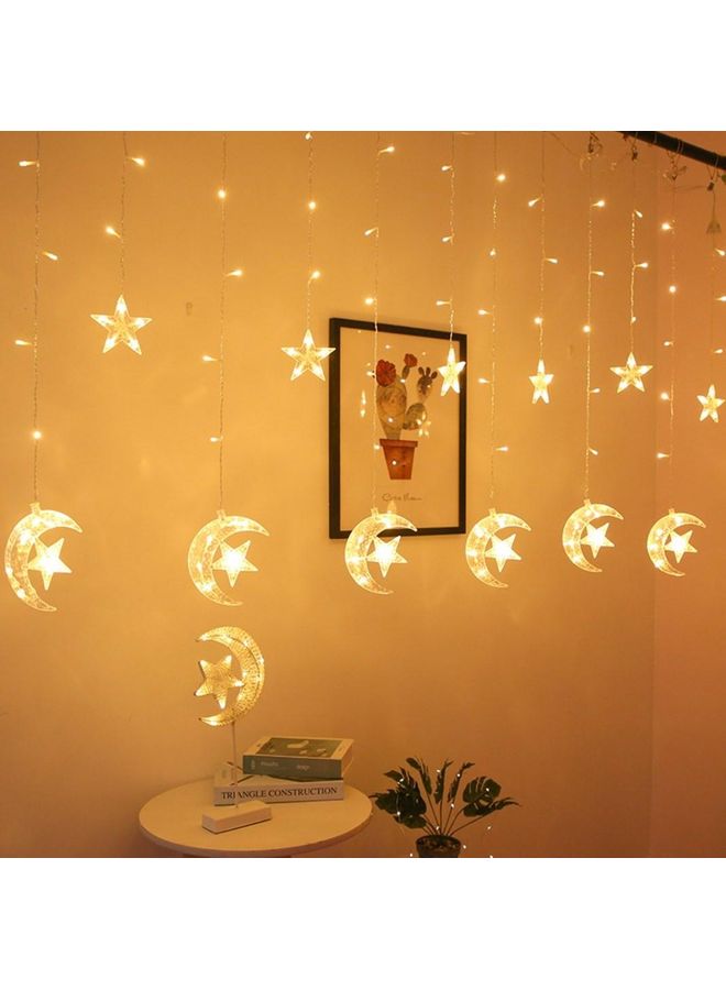 ستارة بإضاءة LED على شكل نجوم وقمر أصفر/ابيض - Image 1