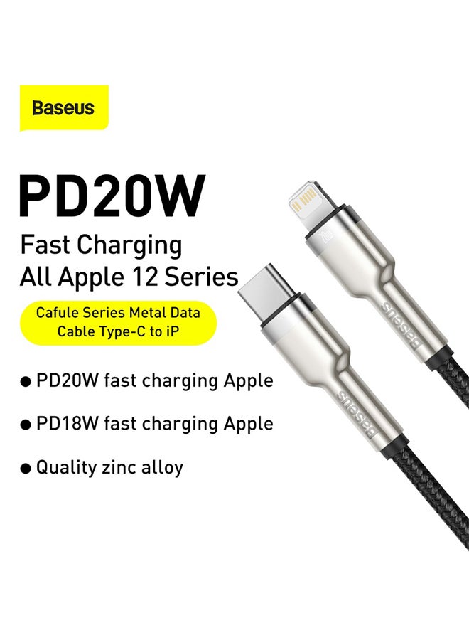 Baseus USB C to Lightning-Fast Charging Data Transfer Cable Type-C PD 20W Cafule Series Fast Power Deliver Charge For Apple iPhone 13 Pro/13 Pro Max/13/13 Mini, iPad 9, 12 Mini/12/12 Pro (25cm) Black/Silver  - Image 2