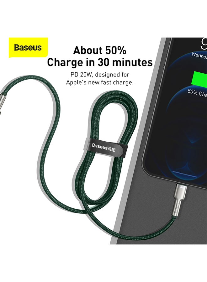 بيسوس كابل USB C إلى لايتنينج للشحن السريع ونقل البيانات بتقنية PD بقدرة 20 وات من سلسلة كافولي ومتوافق مع هواتف آيفون 14 و14 برو/ 13 برو/ 13 برو ماكس / 13/13 ميني، آي باد 9، 12 ميني/ 12/12 برو، بطول متر واحد أخضر/فضي - Image 4