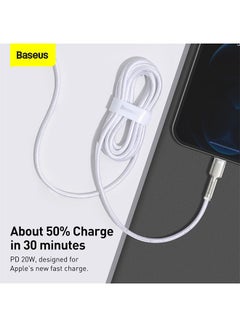 Baseus USB C to Lightning Fast Charging Data Transfer Cable PD 20W Cafule Series Power Delivery for iPhone 14/14 Pro/13 Pro/13 Pro Max/13/13 mini, iPad 9, 12 mini/12/12 Pro , 2M White/Silver  - Image 4