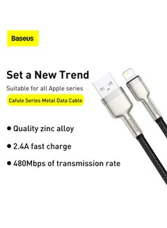 Baseus USB-A to Lightning-Fast Charging Data Transfer Cable Cafule Series Braided Nylon 2.4A for iPhone 14 Pro/14 Pro Max, 13 Pro/13 Pro Max/13/13 mini, iPad 9, 12 mini/12/12 Pro and More 1M Black/Silver  - Image 2