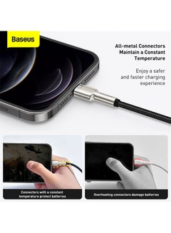 Baseus USB-A to Lightning-Fast Charging Data Transfer Cable Cafule Series Braided Nylon 2.4A for iPhone 14 Pro/14 Pro Max, 13 Pro/13 Pro Max/13/13 mini, iPad 9, 12 mini/12/12 Pro and More 1M Black/Silver  - Image 3