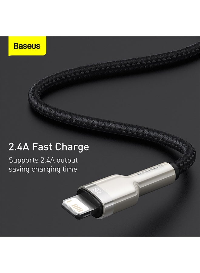 Baseus - USB-A to Lightning-Fast Charging Data Transfer Cable Cafule Series Braided Nylon 2.4A for iPhone 14 Pro/14 Pro Max, 13 Pro/13 Pro Max/13/13 mini, iPad 9, 12 mini/12/12 Pro and More 1M Black/Silver - Image 1