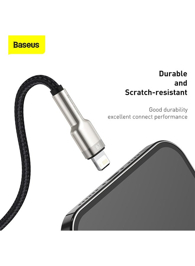 Baseus - USB-A to Lightning-Fast Charging Data Transfer Cable Cafule Series Braided Nylon 2.4A for iPhone 14 Pro/14 Pro Max, 13 Pro/13 Pro Max/13/13 mini, iPad 9, 12 mini/12/12 Pro and More 1M Black/Silver - Image 1