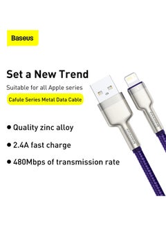 Baseus USB-A to Lightning-Fast Charging Data Transfer Cable Cafule Series Braided Nylon 2.4A for iPhone 14 Pro/14 Pro Max, 13 Pro/13 Pro Max/13/13 mini, iPad 9, 12 mini/12/12 Pro and More 1M Purple/White  - Image 2