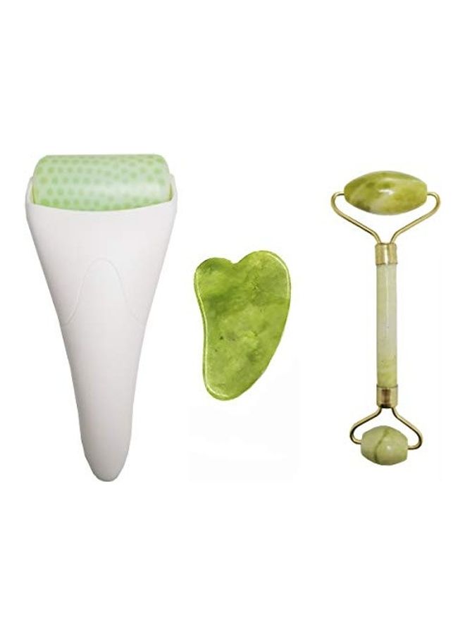 Generic - 3 In 1 Facial Ice Jade Roller With Gua-Sha Tool White/Green 7.48x3.35inch - Image 1