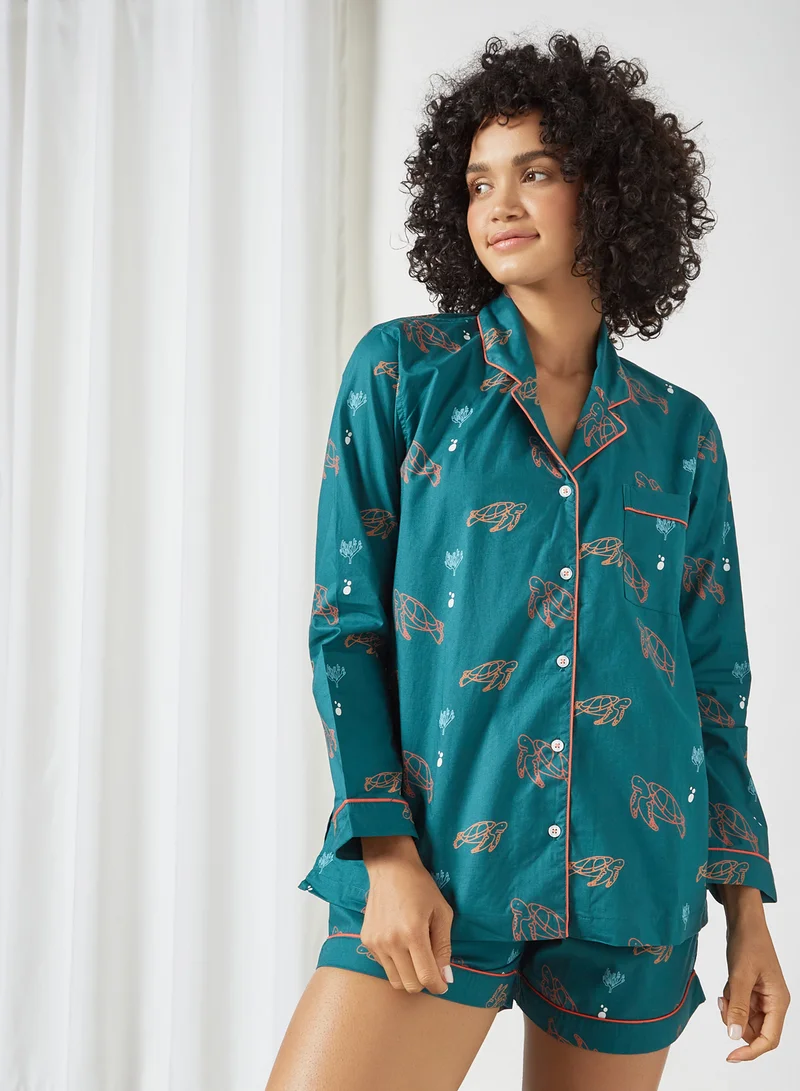 Dandelion Sea Turtles Lounge Shorts Set Teal