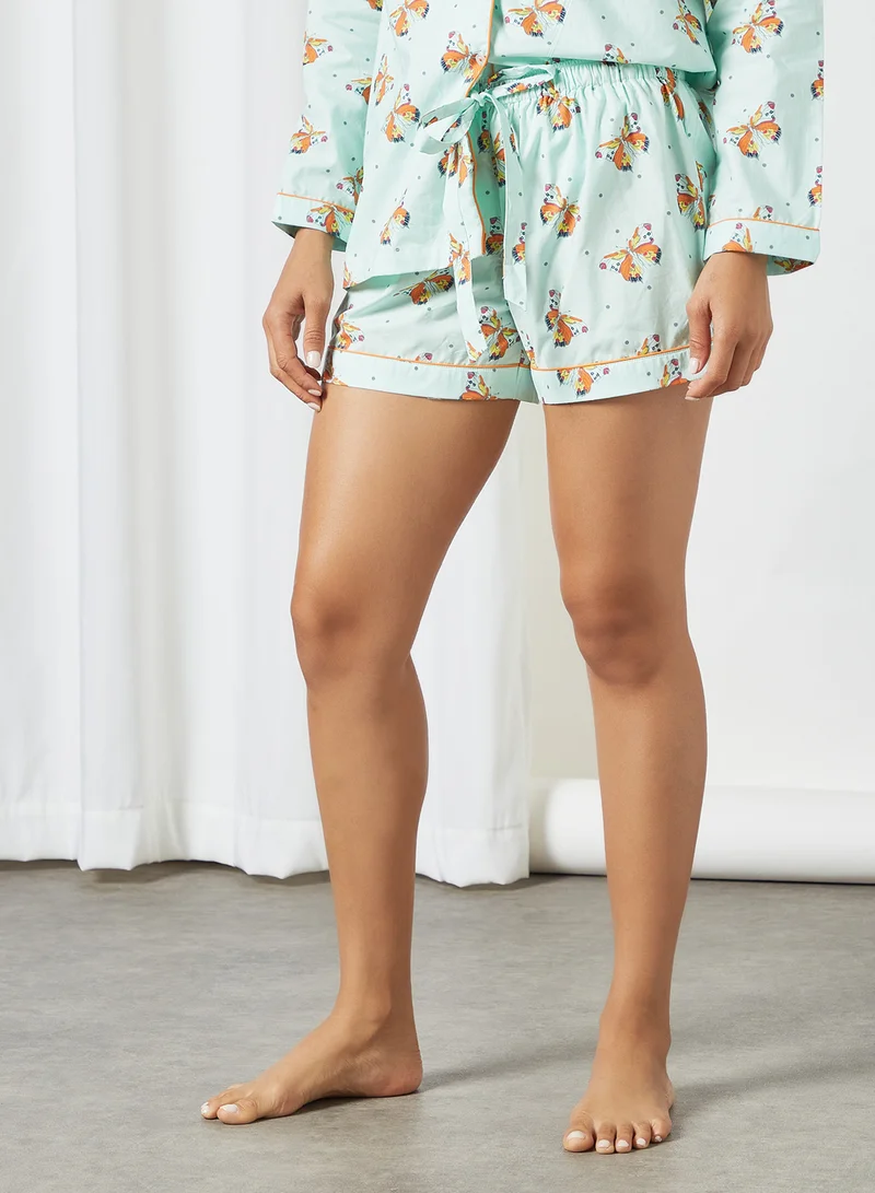 Dandelion Butterfly Lounge Shorts Set Sky Blue