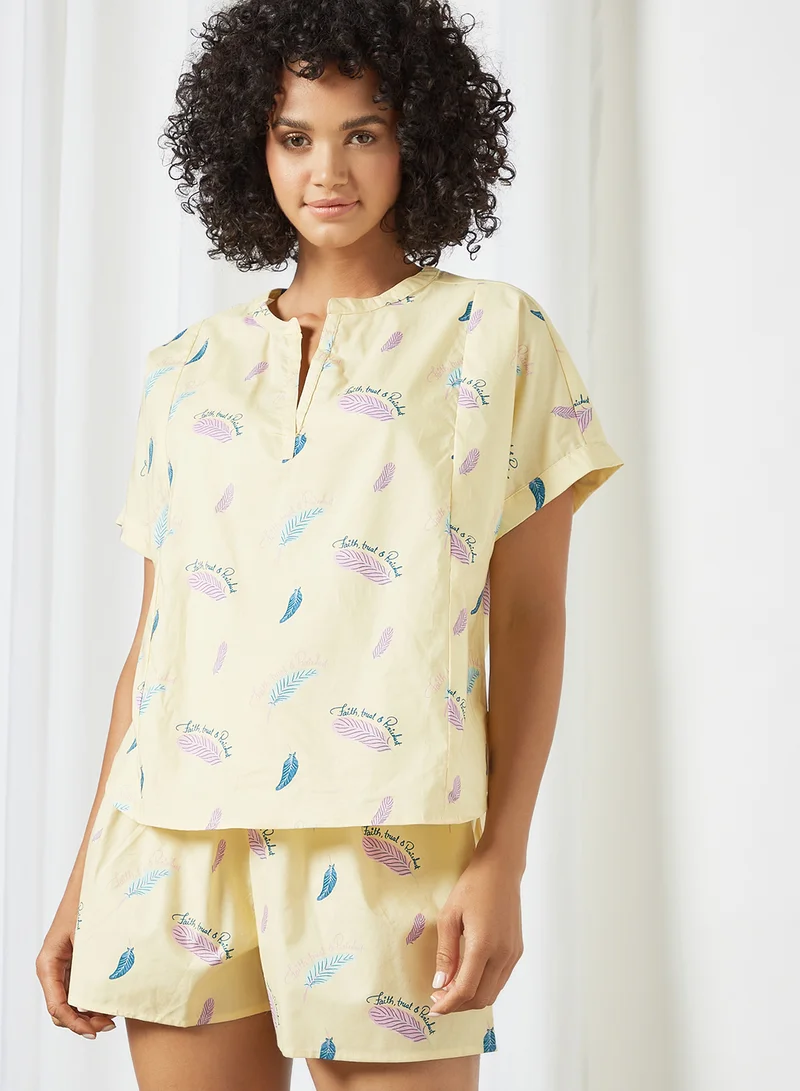 Dandelion Feathers Lounge Shorts Set Yellow