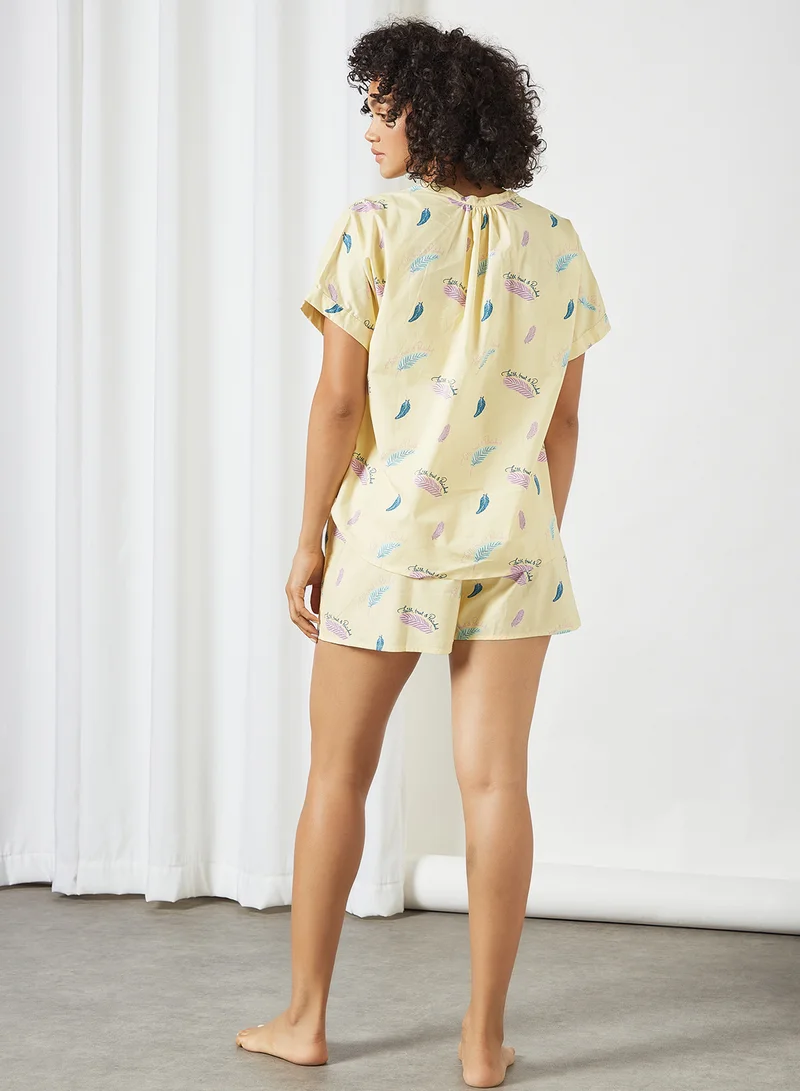 Dandelion Feathers Lounge Shorts Set Yellow