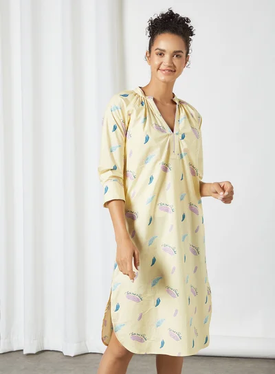 Dandelion Feather Print Sleepshirt Yellow
