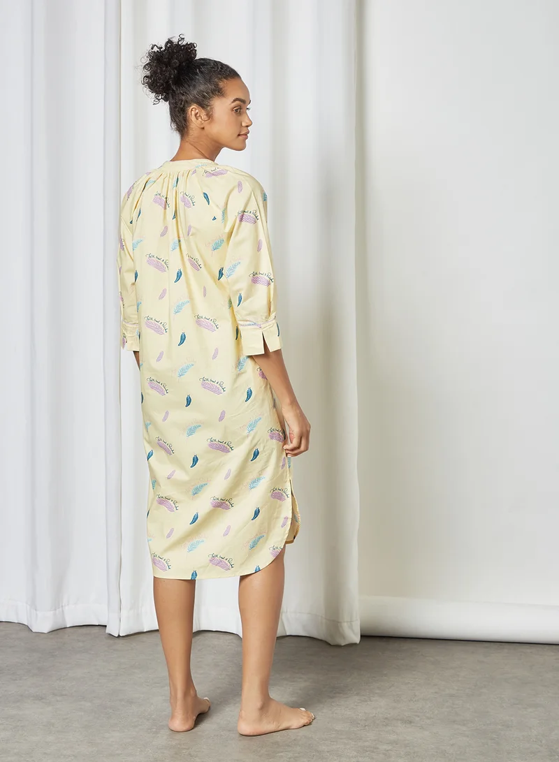 Dandelion Feather Print Sleepshirt Yellow