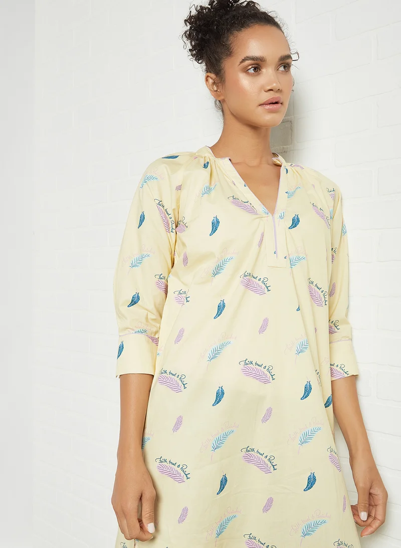 Dandelion Feather Print Sleepshirt Yellow