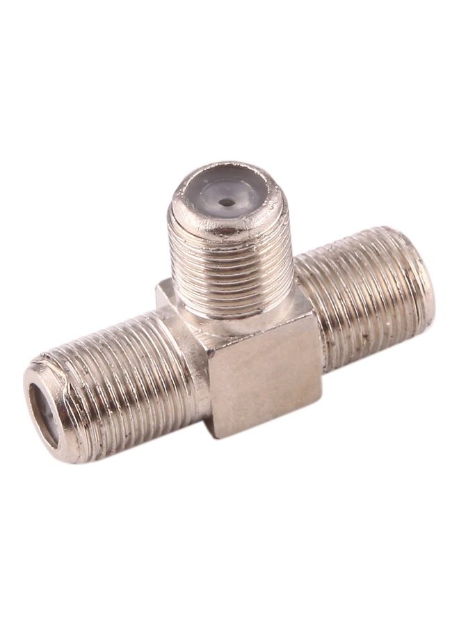 oem 3 Ways F Female Plug To Double F Female Plug T Adapter Silver - Image 1