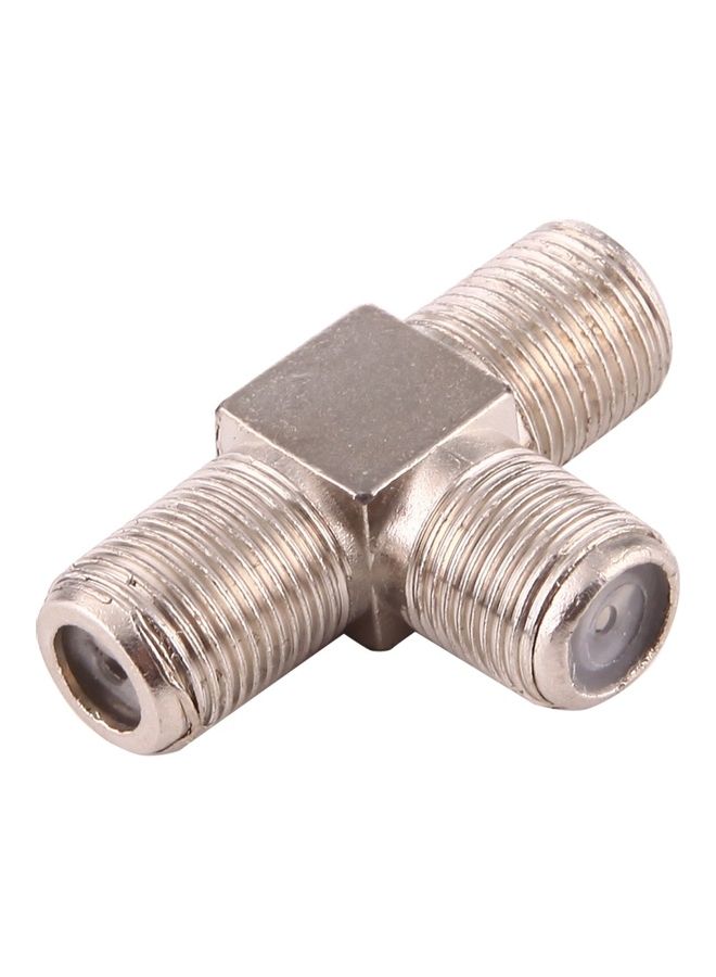 oem 3 Ways F Female Plug To Double F Female Plug T Adapter Silver - Image 2