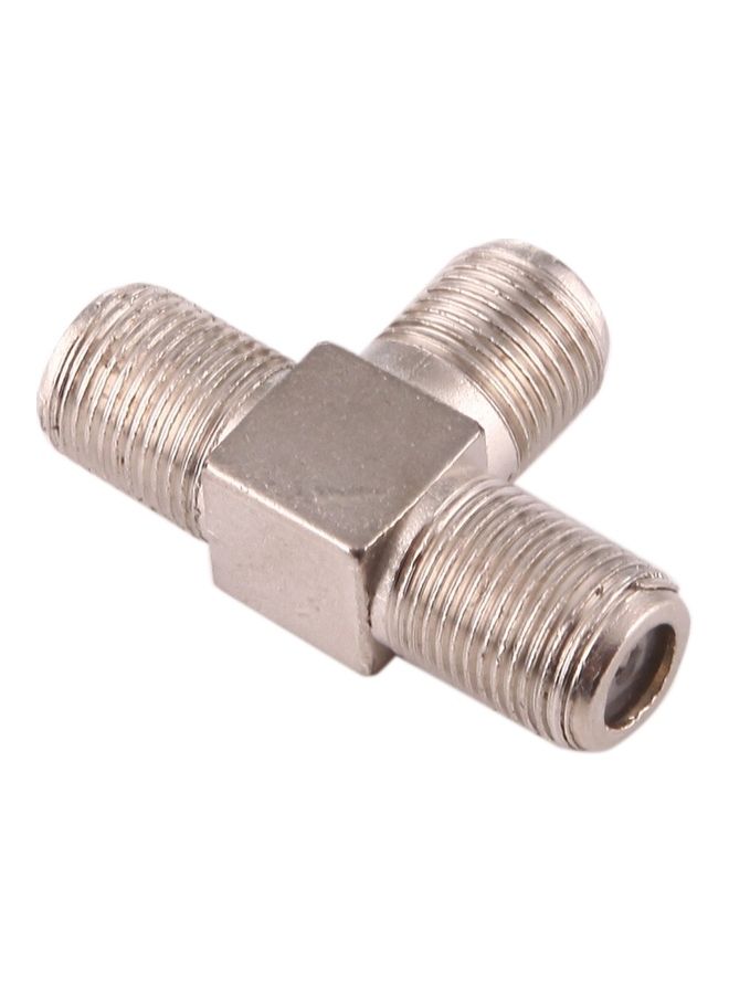 oem 3 Ways F Female Plug To Double F Female Plug T Adapter Silver - Image 3