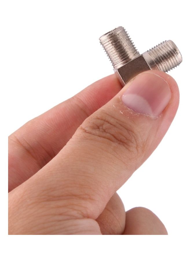 oem 3 Ways F Female Plug To Double F Female Plug T Adapter Silver - Image 4