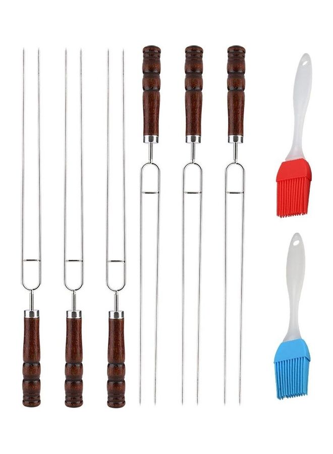oem 6-Piece And 2 Sweeps Stainless Steel Barbecue Skewers 44 x 10 x 2.5cm - Image 1