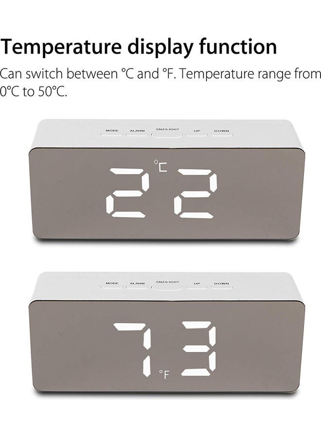 Generic - Mirror Digital Alarm Clock White 14.50 x 4.30 x 7.80cm - Image 1