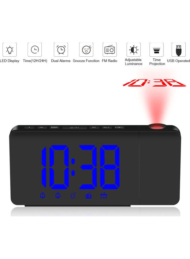 ساعة منبه مع إضاءة LED وتعمل بمنفذ USB أسود 18.30x5x9.80سم  - Image 2
