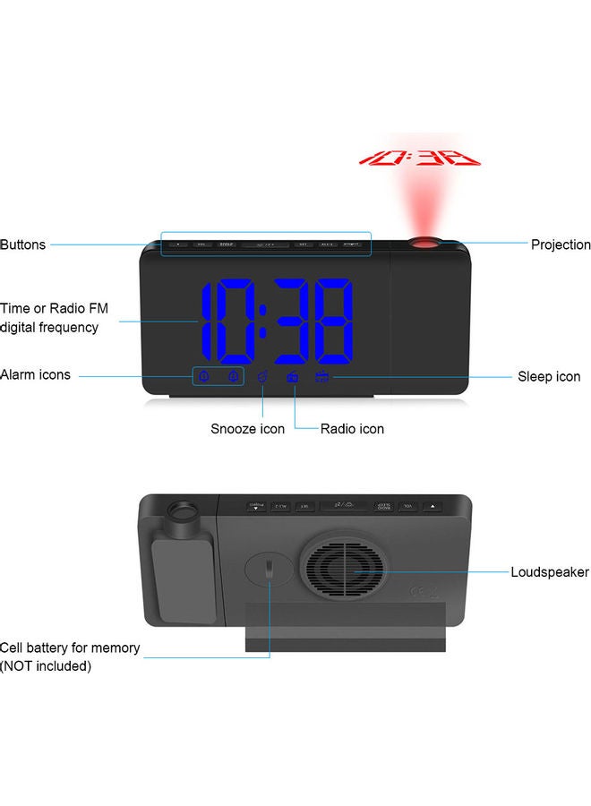 ساعة منبه مع إضاءة LED وتعمل بمنفذ USB أسود 18.30x5x9.80سم  - Image 4
