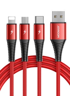 كابل USB 3 في 1 مضفر سريع الشحن أحمر