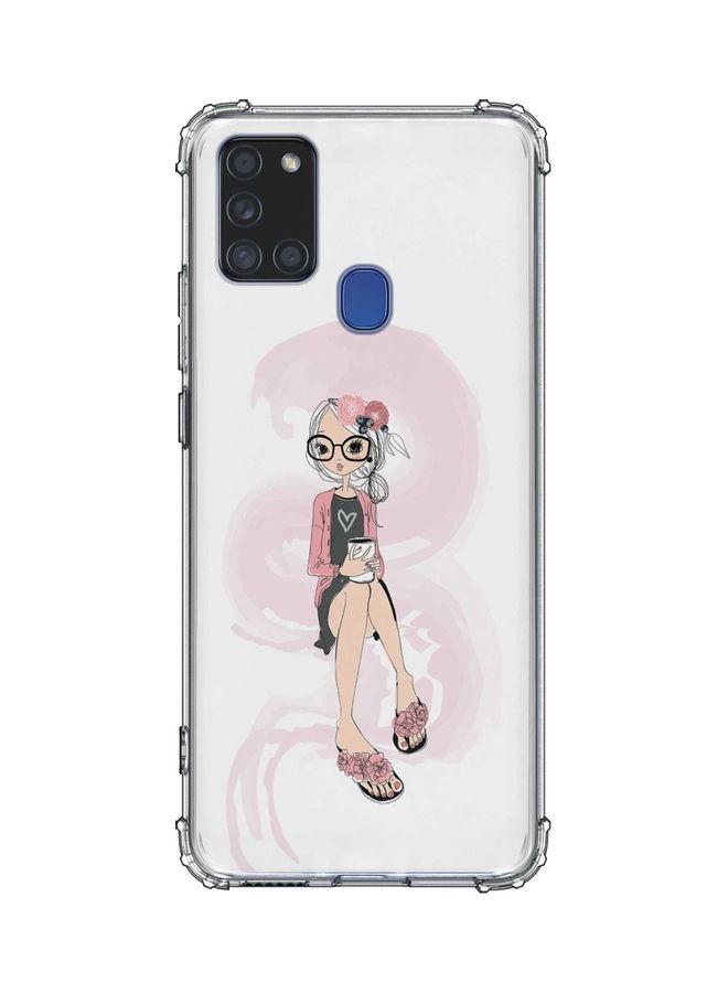 Nerdy Cute Girl Protective Case Cover For Samsung Galaxy A21s White