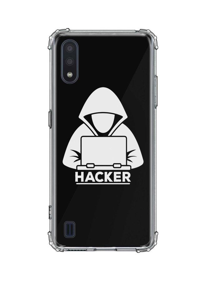 غطاء حماية واق لهاتف سامسونج جالاكسي M01 - بطبعة كلمة "Hacker" أسود/ أبيض