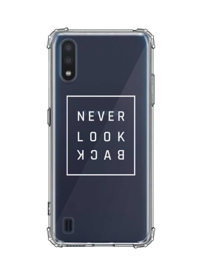غطاء حماية واقٍ بطبعة عبارة Never Look Back لهاتف سامسونج جالاكسي M01 شفاف/ أبيض