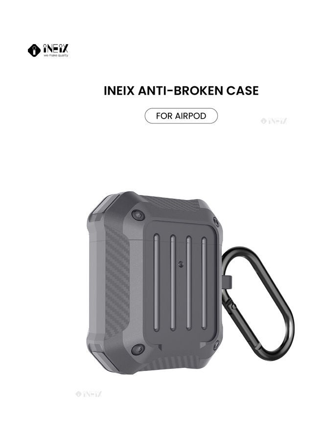 INEIX Protective Case Cover With Carabiner For Apple AirPods Grey - Image 1