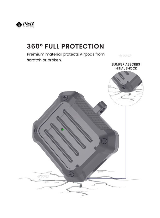 INEIX Protective Case Cover With Carabiner For Apple AirPods Grey - Image 2