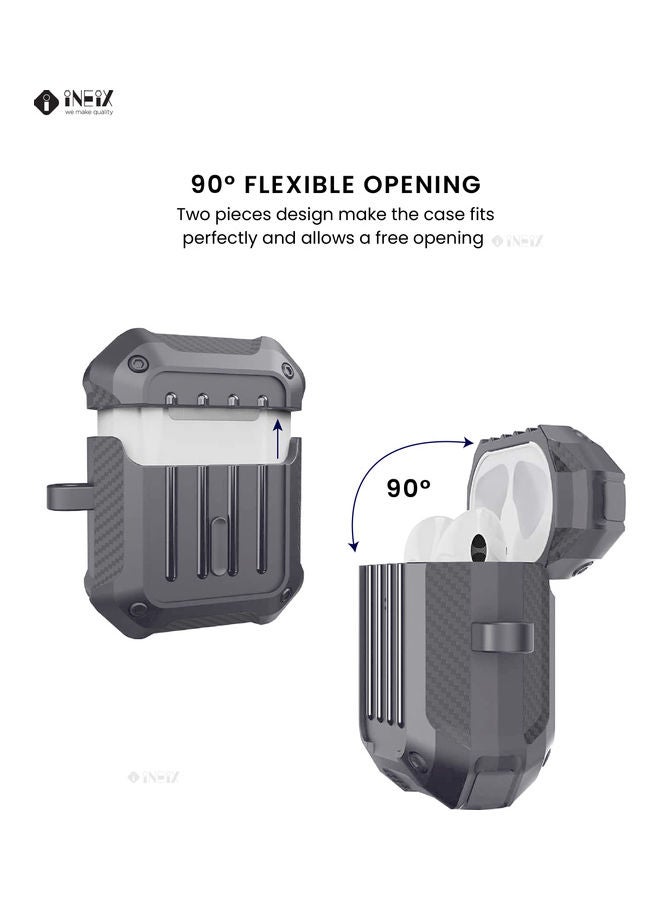 INEIX Protective Case Cover With Carabiner For Apple AirPods Grey - Image 5