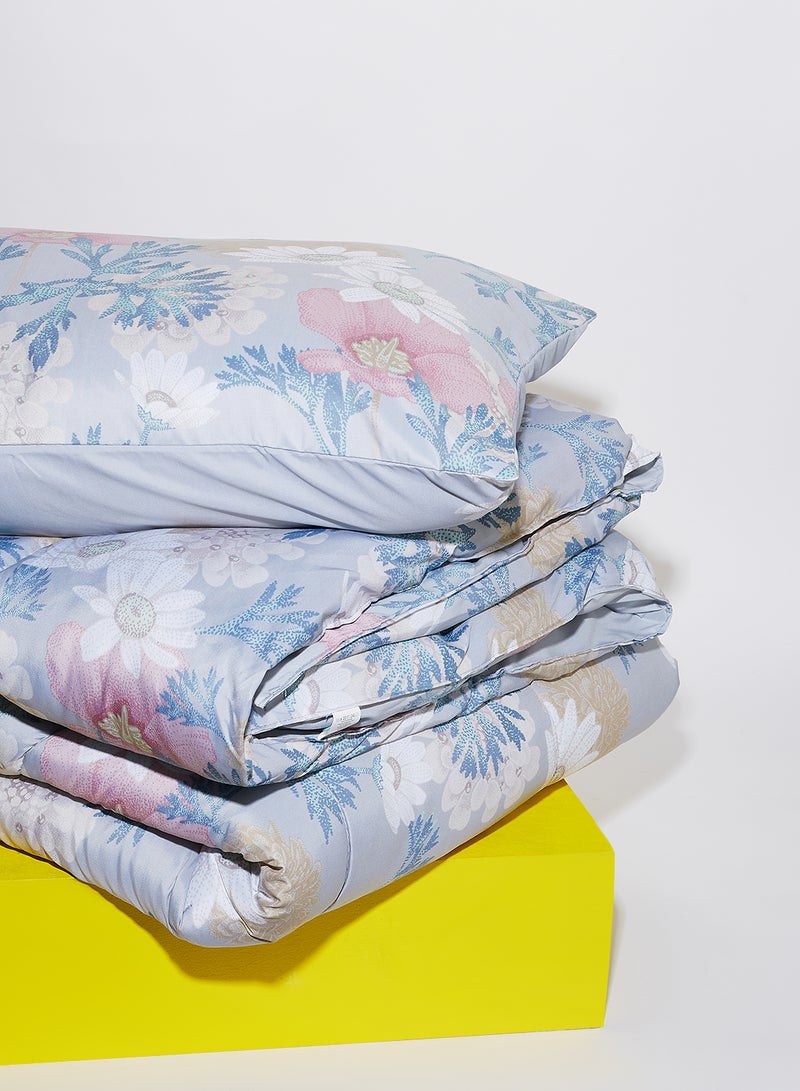 Amal - 3-Piece Comforter Set - Extra Soft Microfiber For King Size - All Season Everyday Use Bedding Set - Polyester Grey/Pink/Blue 260X240cm +Pillow Cover 50X75cm - Image 1