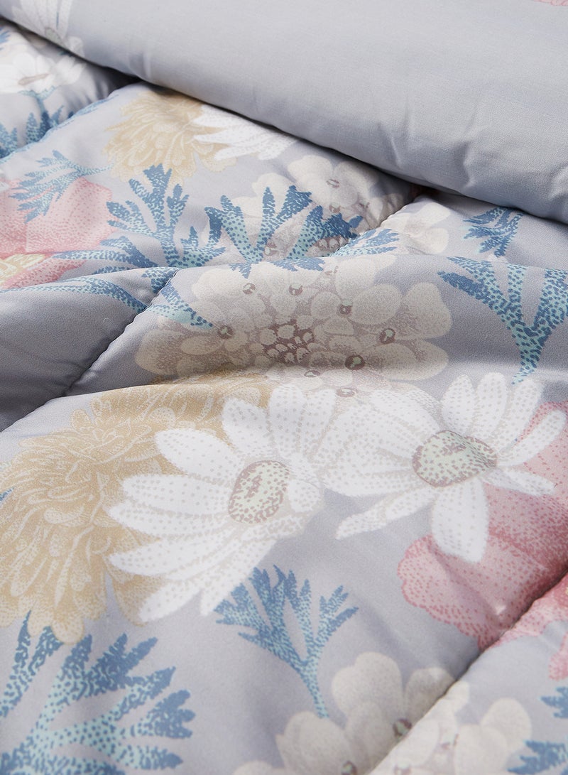 Amal - 3-Piece Comforter Set - Extra Soft Microfiber For King Size - All Season Everyday Use Bedding Set - Polyester Grey/Pink/Blue 260X240cm +Pillow Cover 50X75cm - Image 1
