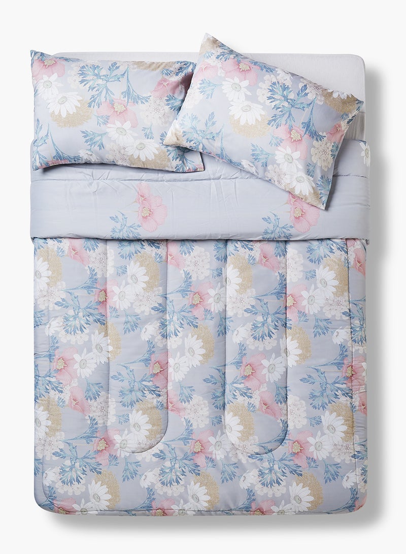 Amal - 3-Piece Comforter Set - Extra Soft Microfiber For King Size - All Season Everyday Use Bedding Set - Polyester Grey/Pink/Blue 260X240cm +Pillow Cover 50X75cm - Image 1