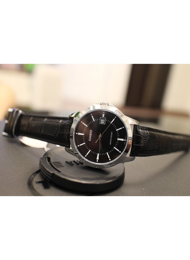 Men's Dress Series Water Resistant Leather Analog Watch MTP-V004L-1AUDF