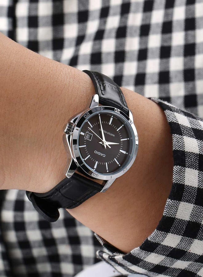 Men's Dress Series Water Resistant Leather Analog Watch MTP-V004L-1AUDF
