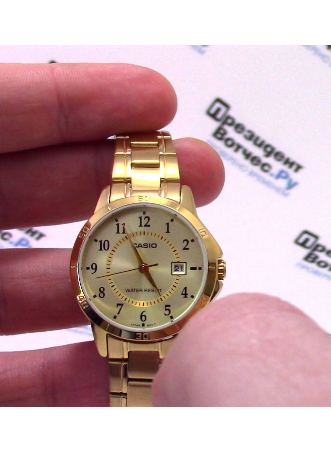 كاسيو ساعة يد بعقارب وسوار من الإستانلس ستيل طراز LTP-V004G-9B - قياس 30 مم - لون ذهبي للنساء - Image 5