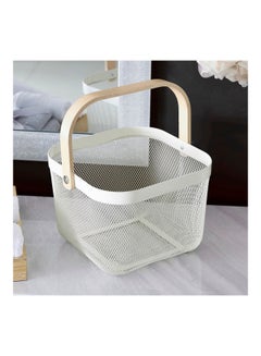 Home Box Storage Basket With Wooden Handle Beige 25x25x17cm  - Image 1