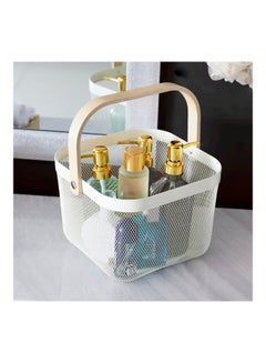 Home Box Storage Basket With Wooden Handle Beige 25x25x17cm  - Image 2